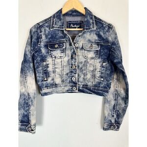 Amethyst Acid Wash Cropped Denim Jean Button Jacket Juniors Size Medium